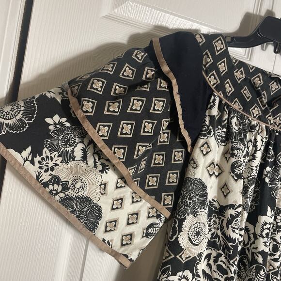 Vintage 70s Krist Gudnason California Dress Women Medium Black White Tan Floral - Picture 3 of 10